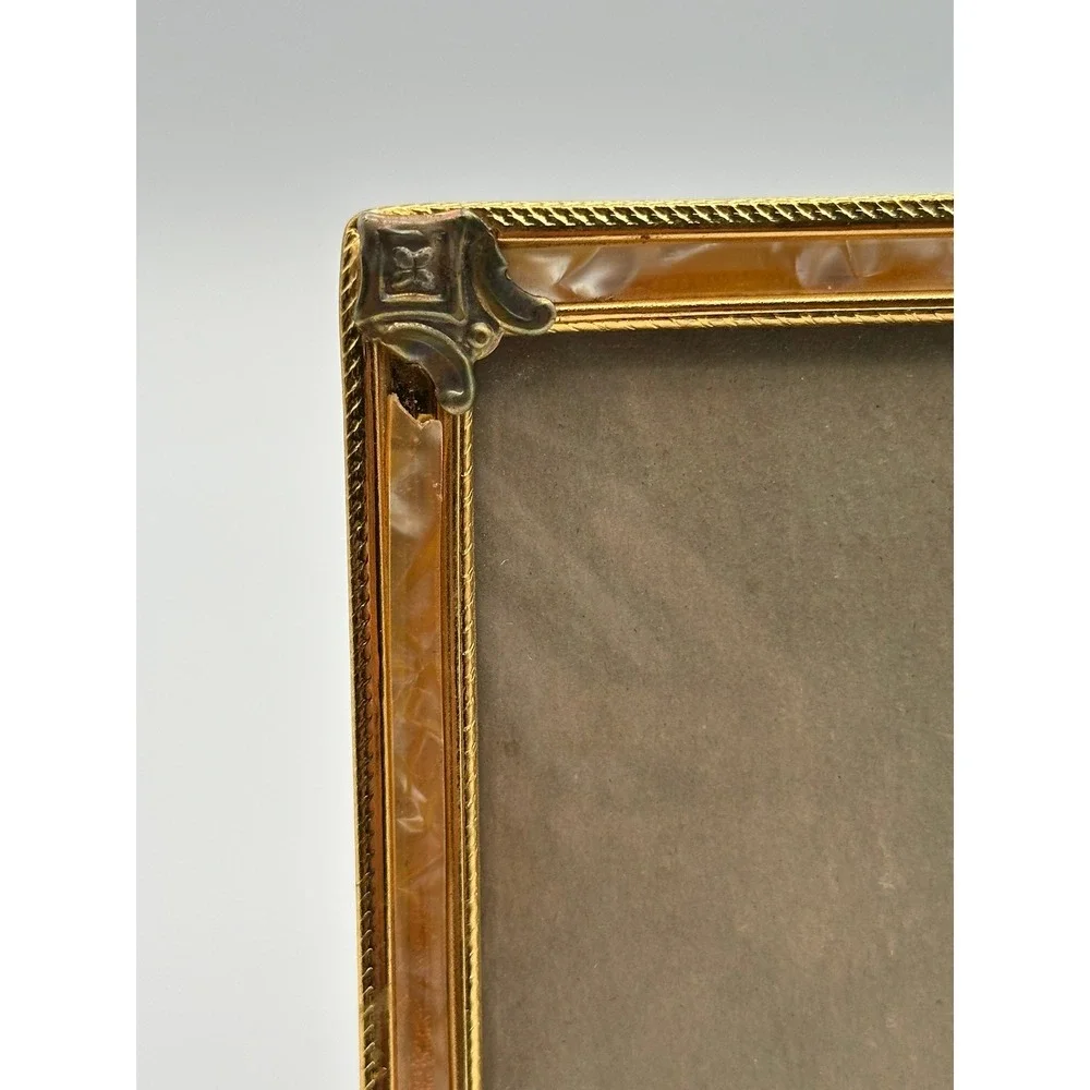 Vintage Mother of Pearl Gold Tone Picture Frame Hollywood Regency Ornate 4x3